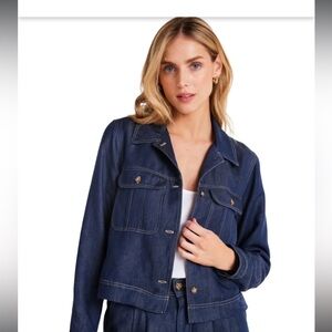 Bella Dahl Flap Pocket Utility Jacket in dark denim